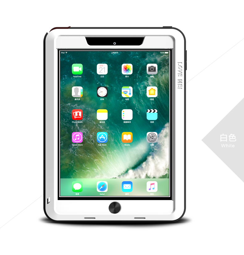 LOVE MEI Powerful Water Resistant Shockproof Dust/Dirt/Snow Proof Aluminum Metal Outdoor Gorilla Glass Heavy Duty Case Cover for Apple iPad (2018) 9.7-inch A1893