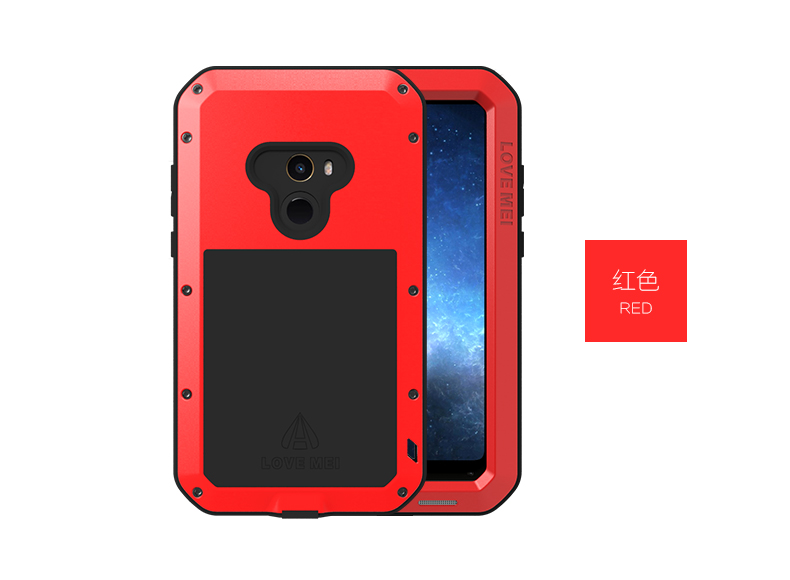 LOVE MEI Powerful Water Resistant Shockproof Dust/Dirt/Snow Proof Aluminum Metal Outdoor Gorilla Glass Heavy Duty Case Cover for Xiaomi Mi MIX 2