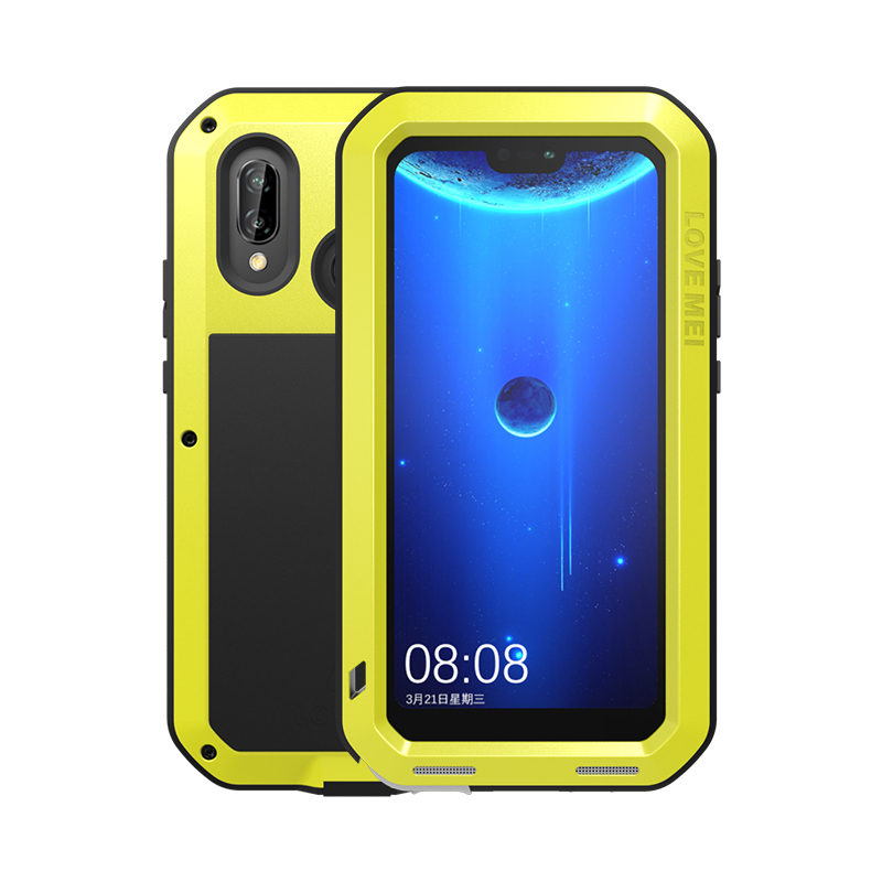 LOVE MEI Powerful Water Resistant Shockproof Dust/Dirt/Snow Proof Aluminum Metal Outdoor Gorilla Glass Heavy Duty Case Cover for Huawei nova 3e & Huawei P20 Lite