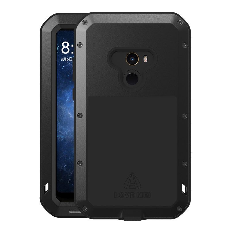LOVE MEI Powerful Water Resistant Shockproof Dust/Dirt/Snow Proof Aluminum Metal Outdoor Gorilla Glass Heavy Duty Case Cover for Xiaomi Mi MIX 2