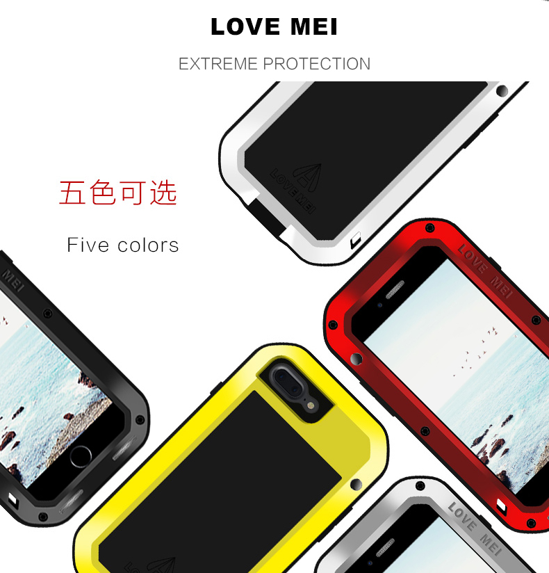 LOVE MEI Powerful Water Resistant Shockproof Dust/Dirt/Snow Proof Aluminum Metal Outdoor Gorilla Glass Heavy Duty Case Cover for Apple iPhone 8 Plus & iPhone 8
