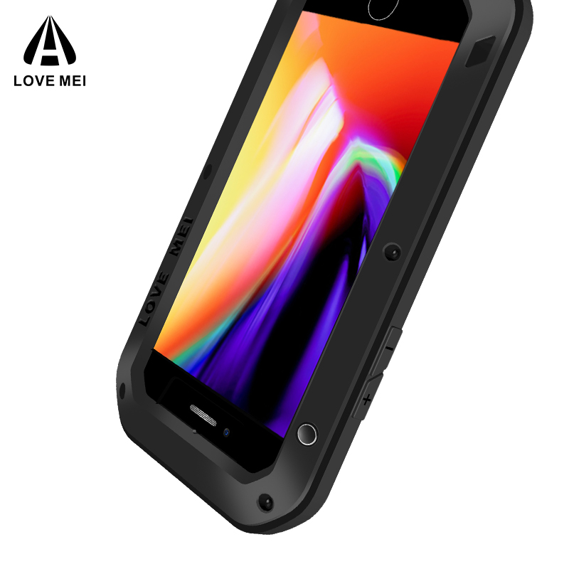 LOVE MEI Powerful Water Resistant Shockproof Dust/Dirt/Snow Proof Aluminum Metal Outdoor Gorilla Glass Heavy Duty Case Cover for Apple iPhone 8 Plus & iPhone 8