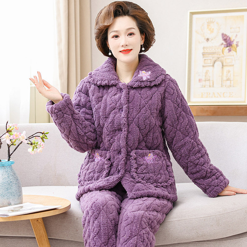 Middle Aged Mom Pyjamas Woman 2021 New Autumn Winter Triple Clip Cotton Thickened old man Costume Fever Suit Pants
