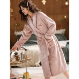 Демисезонный банный халат, флисовая коралловая бархатная фланелевая длинная пижама, большой размер