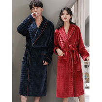 Mens autumn and winter coral velvet couple pajamas padded velvet flannel bathrobe womens long morning gown home clothes