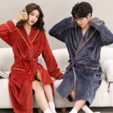 Демисезонный белый фланелевый банный халат, бархатная флисовая коралловая длинная пижама для влюбленных, увеличенная толщина