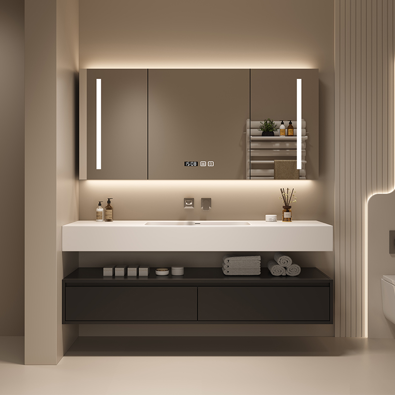 2026 New Dupont Corian Integrated Washbasin Paint-Free Solid Wood Multi-Layer Modern Minimalist Bathroom Cabinet
