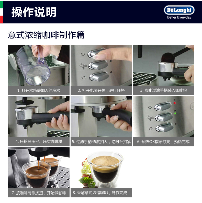 máy pha cà phê faema Delonghi / Delong EC330S Máy pha cà phê bán tự động bằng thép không gỉ của Ý - Máy pha cà phê máy pha cafe viên nén