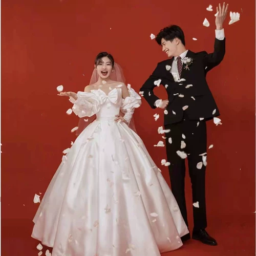 Белое свадебное платье, корейский топ без лямок для влюбленных, рукава фонарики