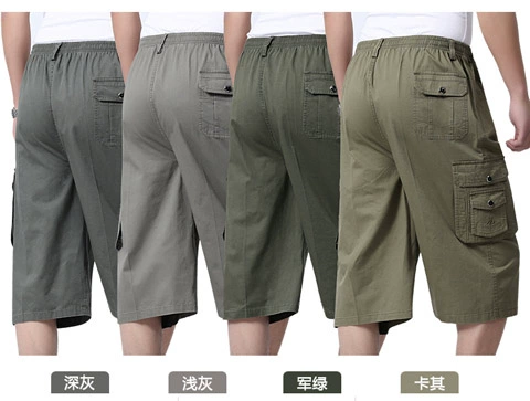 Mùa hè trung niên quần cotton nam cắt quần short trung niên nam lỏng lẻo kích thước lớn quần bãi biển quần cha