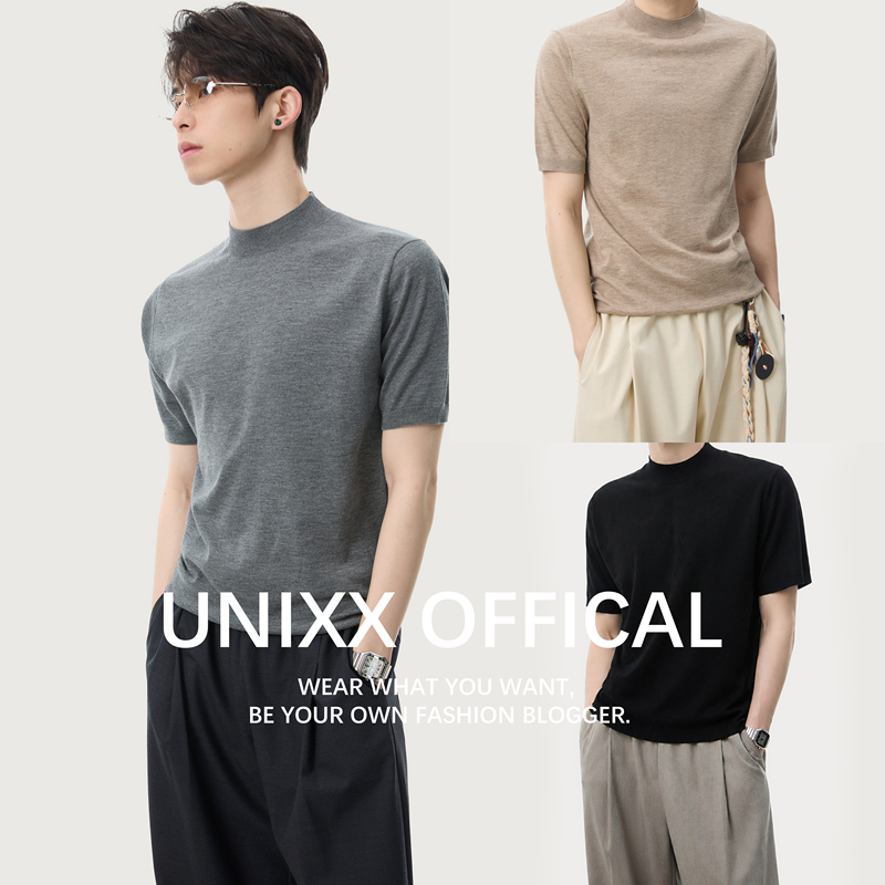 Unixx [Unrivaled Fit] Ultra-Fine Wool Short-Sleeve T-Shirt, Old Money Style, Light Luxury, Regular Shoulder Cut, Blended Fabric, Soft and Skin-Friendly Knit T-Shirt