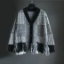 Mùa Thu / Đông 2019 Gió houndstooth châu Âu và Mỹ dày kẻ sọc kẻ sọc áo len cardigan áo khoác nữ - Áo len cổ chữ V Áo len cổ chữ V