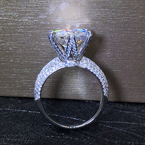 18K platinum imports mo sang shi Diamond Ring women fully-jewelled qun xiang luxury six-claw mo sang shi ring 2 Karat