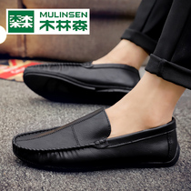 Mulinsen 2021 summer new doudou shoes mens British all-match breathable lazy one-pedal casual leather shoes tide