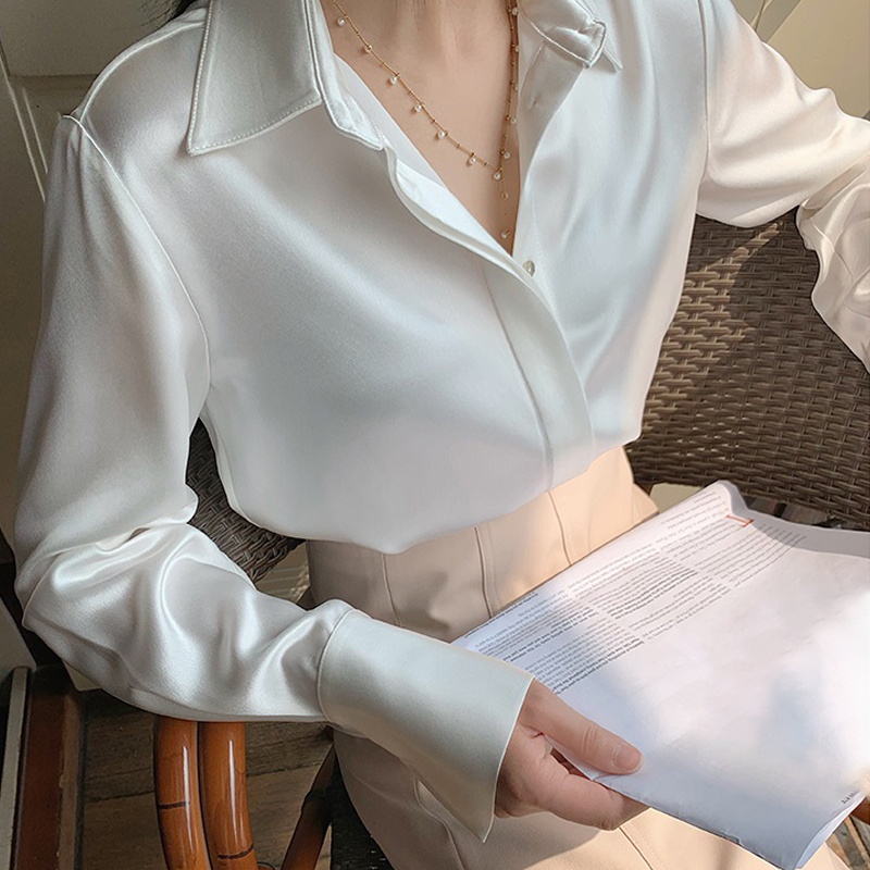 Clearance Flash Sale White Silk Satin Autumn New Long-Sleeve Chic Shirt Women's Professional Fashion Stylish Blouse Clearance Flash Sale White Silk Satin Autumn New Long-Sleeve Chic Shirt Women's Professional Fashion Stylish Blouse