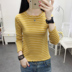 đáy sọc mùa xuân và mùa thu của phụ nữ 2020 mới 100-tie knitsweater ngắn phụ nữ sửa chữa tai gỗ bên trong áo len 