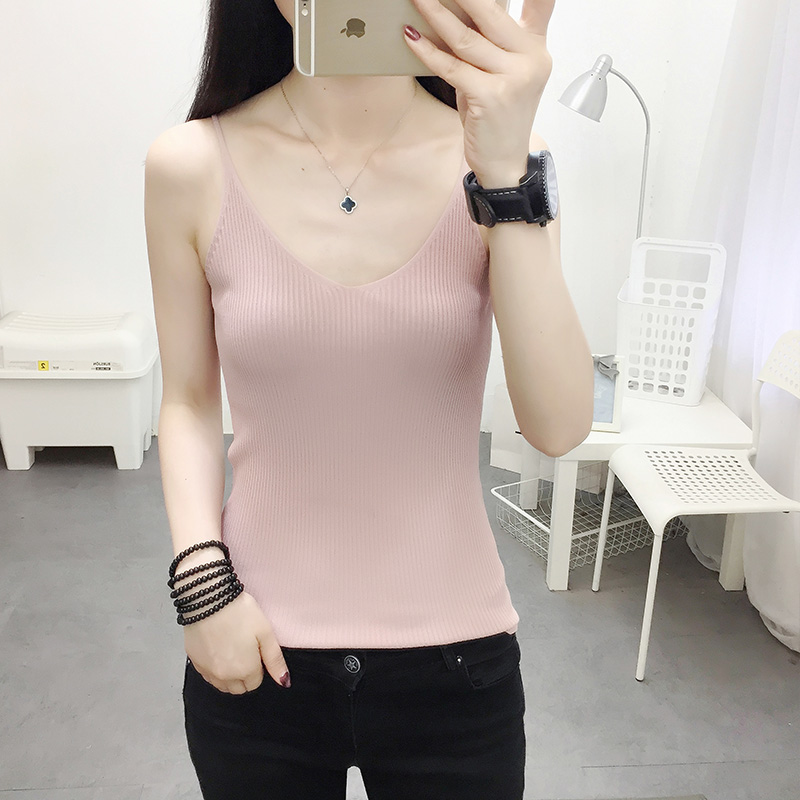 vest nữ trong băng tần ingesty mùa hè sexy backless áo khoác ngắn băng nhỏ sling dệt kim nữ vest đáy