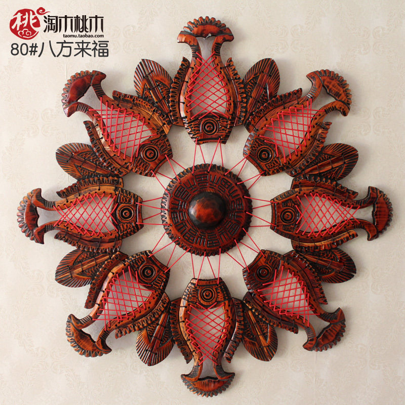 Wall decoration Fucalligraphy wood Carved Wall Decoration Fish Chinese Living Room Background Wall Wall-hanging Jo Relocation New Residence New Store Opening Gifts