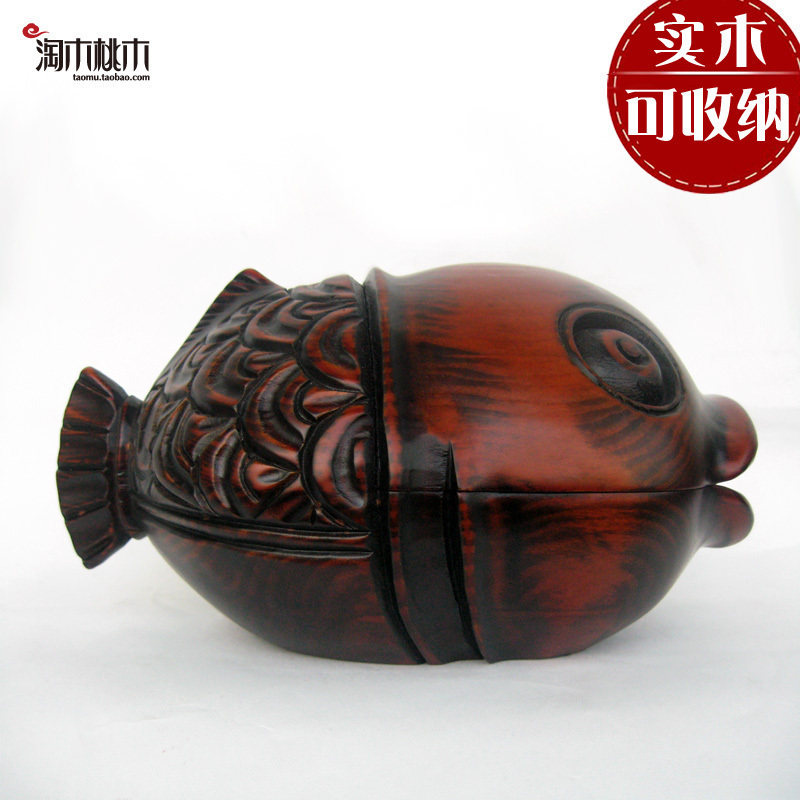 Home accessories porch ornaments wooden lucky big mouth fish desktop storage box key finishing box special ashtray