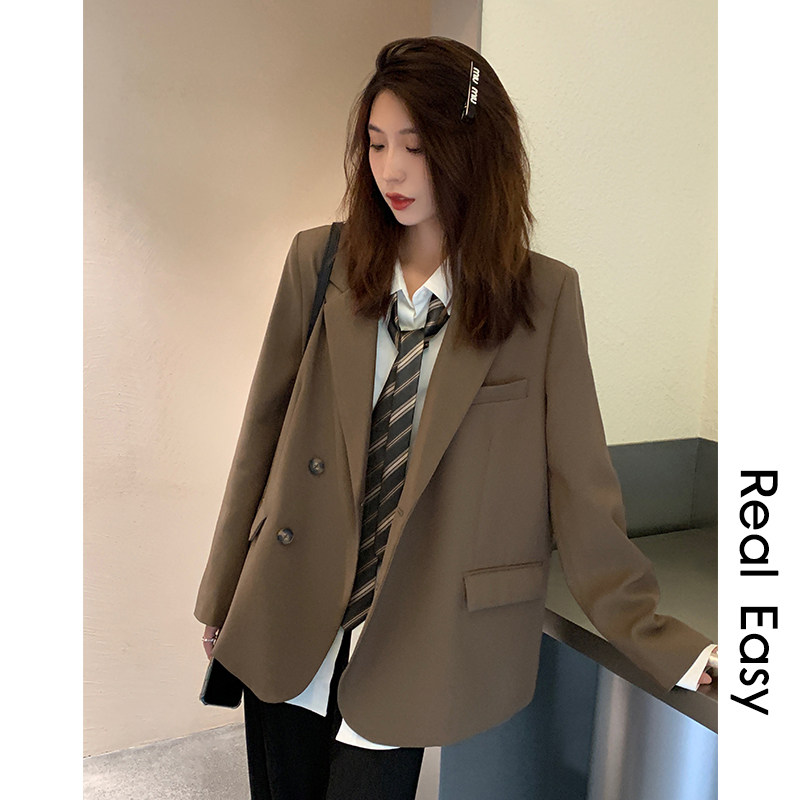 AI Soul Right Angle Shoulder Suit Jacket Woman Spring Autumn Loose Cushion Shoulder Card Its Color Casual Curry Superior Western Suit-Taobao