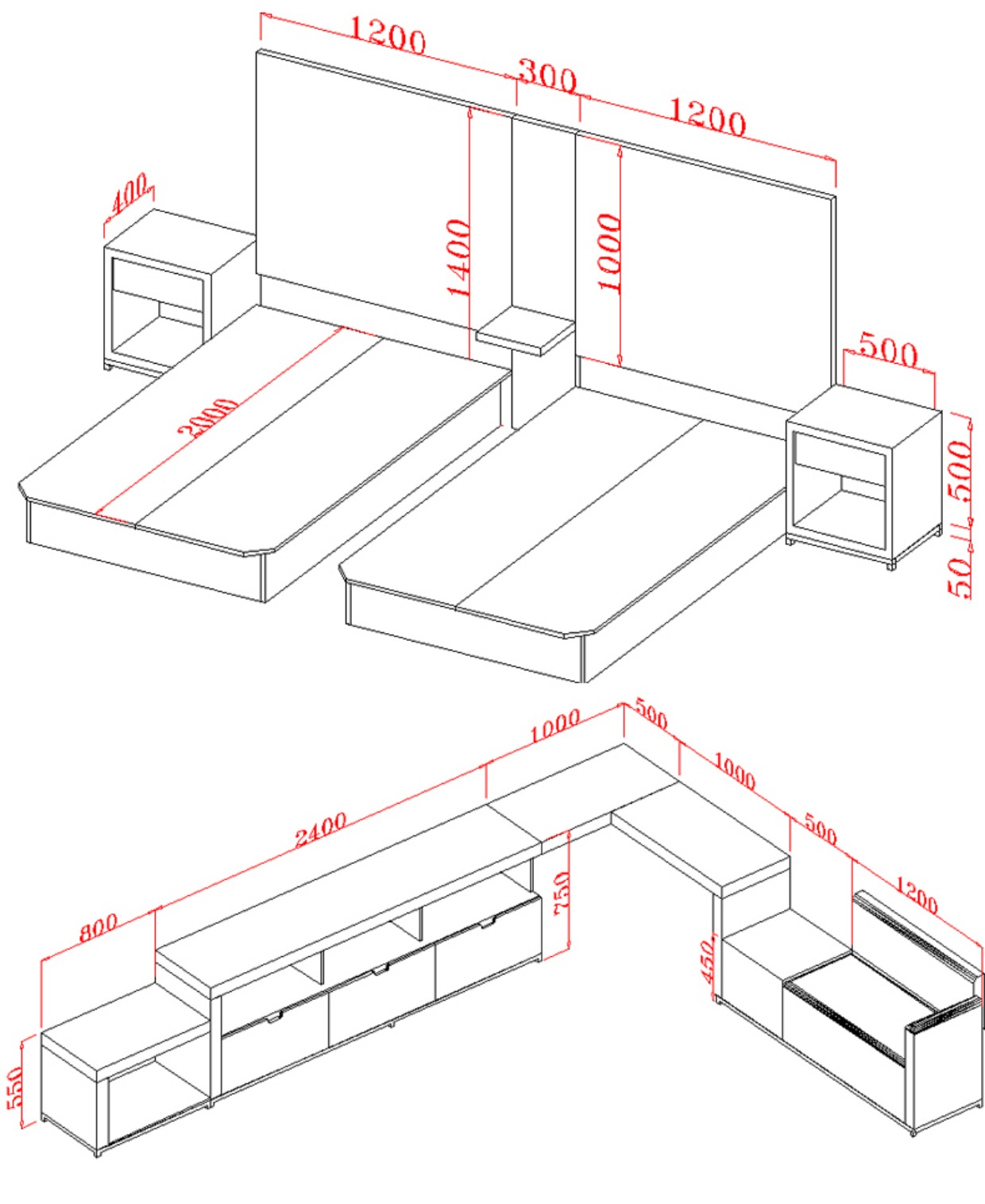 Khách sạn tiêu chuẩn phòng đôi giường đôi đầy đủ bộ đồ nội thất giường mềm giường đơn căn hộ giường ngủ màn hình