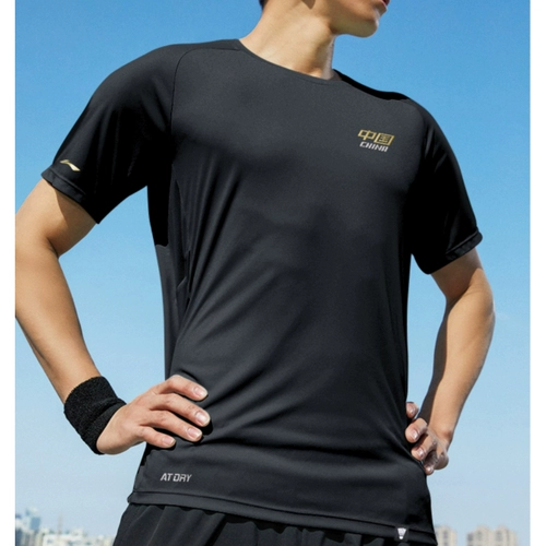 Li Ning, летняя быстросохнущая дышащая тонкая спортивная футболка для спортзала для тренировок, короткий рукав, для бега, впитывает пот и запах