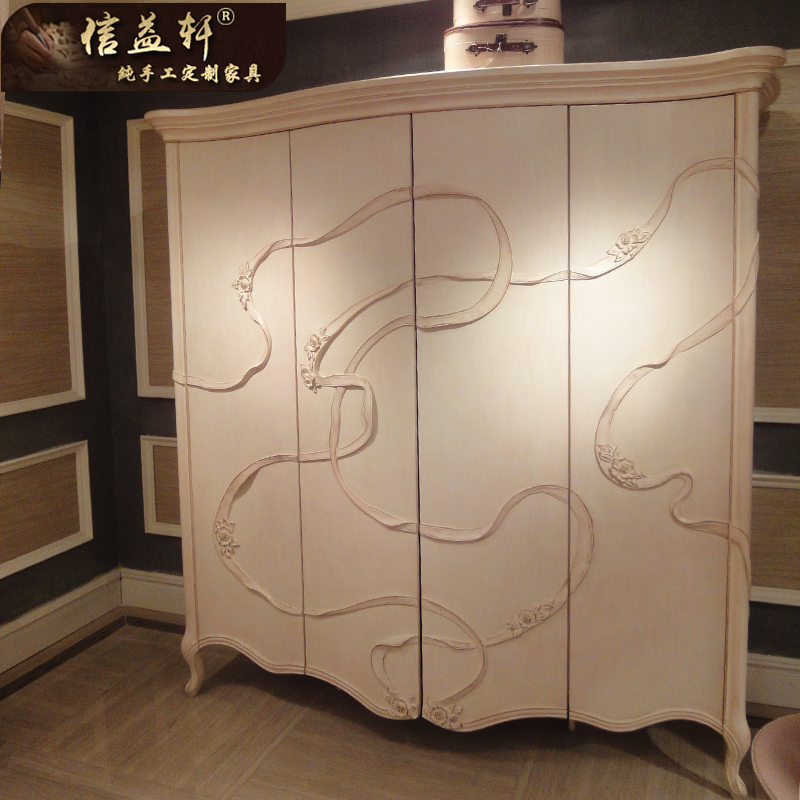 Xinyi Xuan French four-door wardrobe bedroom white wardrobe European style solid wood locker villa luxury custom home