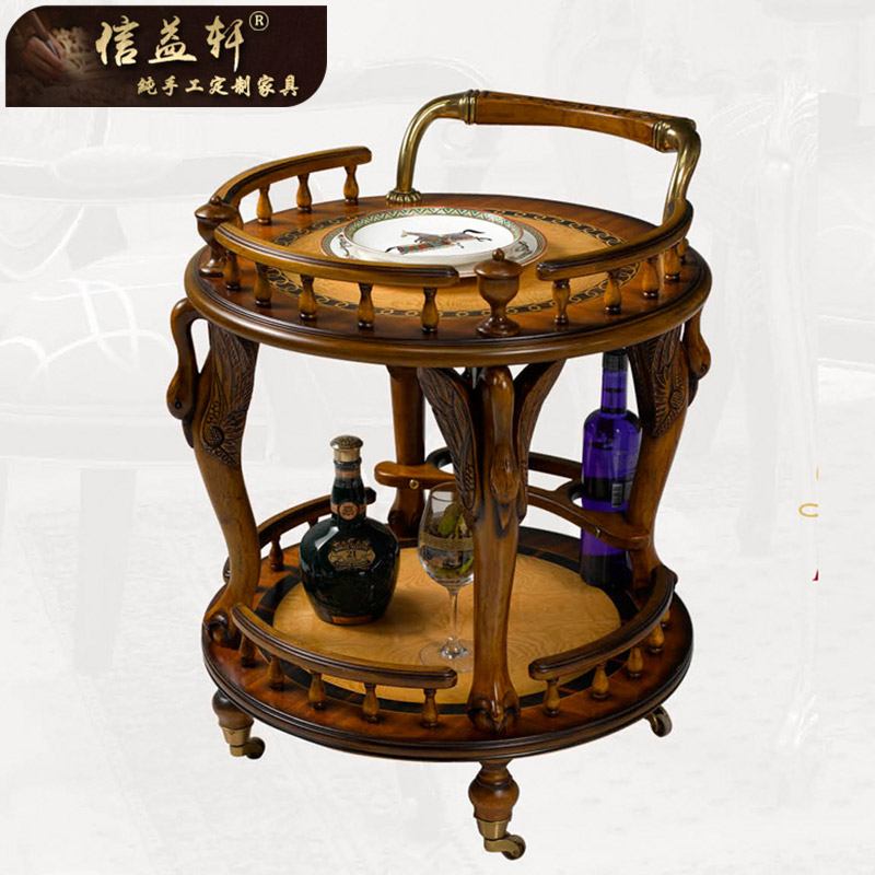 Xinyixuan European-style large villa solid wood wine cart Luxury dining room French round dining car trolley