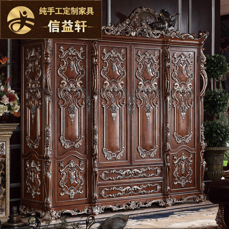 Xinyi Xuan Method Type Solid Wood Four Doors Wardrobe Luxurious Eurostyle Wardrobe American Villa Containing Cabinet Bedroom Containing Cabinet