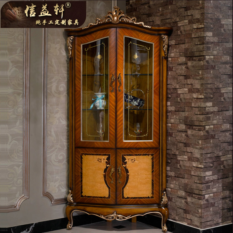 Xinyi Xuan French luxury solid wood wine cabinet two lockers large household European style villa glass cabinet