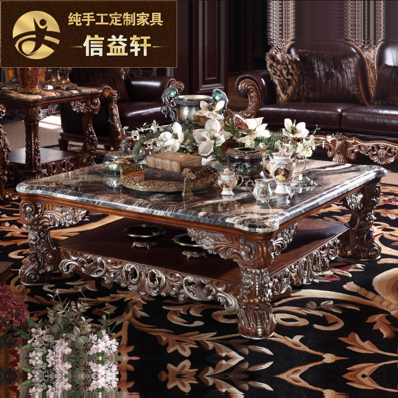 Xinyi Xuan Lavish American Tea Table Natural Marble Tea Table Eu Type Solid Wood Tea Table Method Villa Getaway Cabinet