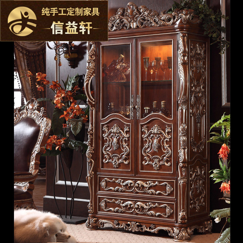Letter Yixuan Law-style two-door wine cabinet European-style large family style villa solid wood Italian luxury double door containing cabinet custom-made