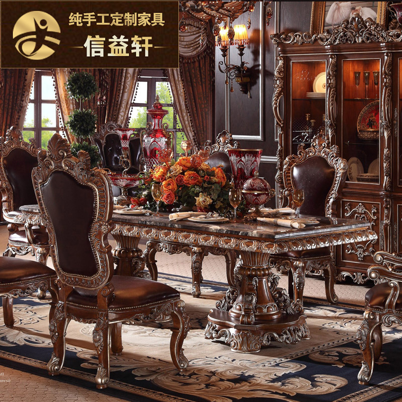European Solid Wood Table Luxury American Table and Chair Combined French Marble Dining Table Rectangular Living Room