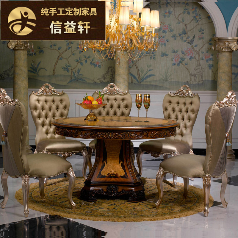 Xinyi Xuan Ostyle Luxury Villa Solid Wood Dining Table Method Round Dining Table And Chairs Combined Large Terrace Number Dining Hall Furniture furniture