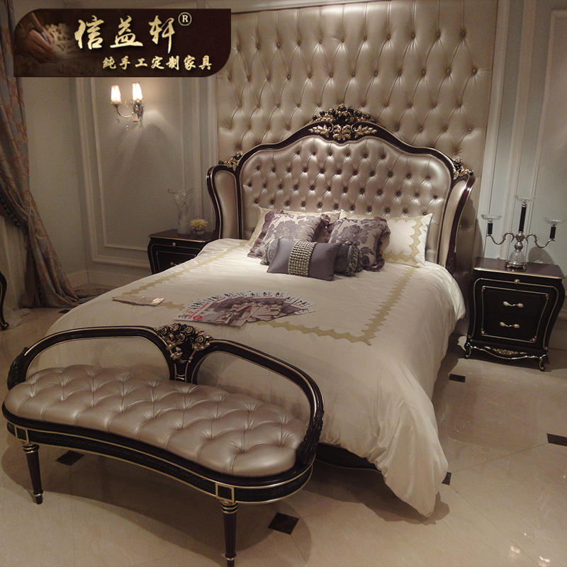 Xinyi Xuan Ostyle Luxurious Solid Wood Bed 1 8 m Villa Neoclassical Genuine Leather Double Bed Palace Custom Furniture