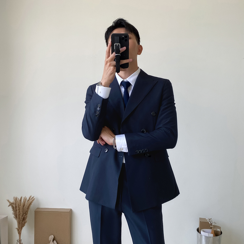 Men's British Style Handsome Business Suit Set Groom Wedding Korean Style Slim Fit High-End Double-Breasted Suit Men's British Style Handsome Business Suit Set Groom Wedding Korean Style Slim Fit High-End Double-Breasted Suit
