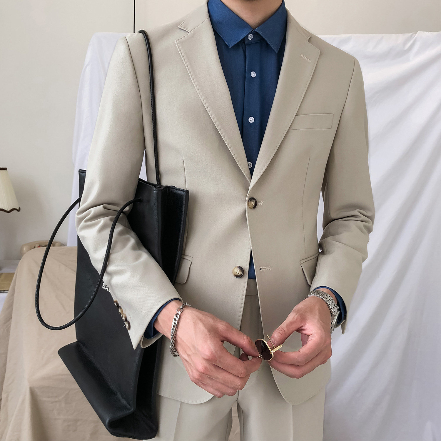 New pure Thicey suit suit men's Korean version for business casual youth Inron small suit men's two sets of damp