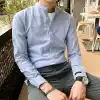 Summer new Korean version striped long-sleeved shirt trend blue and white vertical striped shirt casual handsome inch thin men