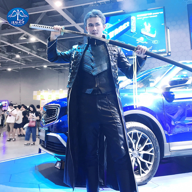 In Stock Manlu Yunxiao Devil May Cry 5 Vergil Cosplay Trench Coat Cosplay Halloween Costume Men's Full Set