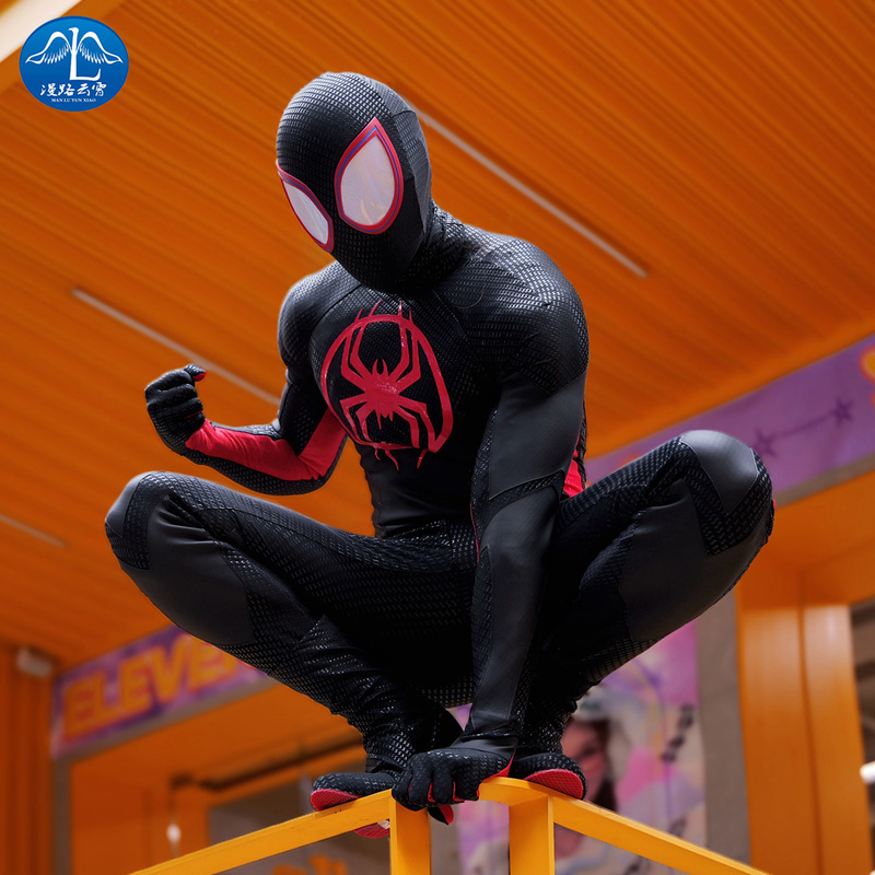 In-Stock Miles Morales Spider-Man Black Spider-Man Cosplay Costume with Screen-Printed Jumpsuit for Men