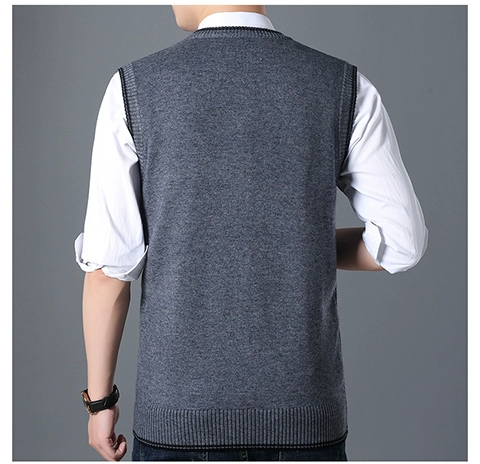 Áo len mới ấm áp nam cổ chữ V mùa thu và mùa đông cotton áo len không tay áo len dày áo len lỏng áo vest dạ nam
