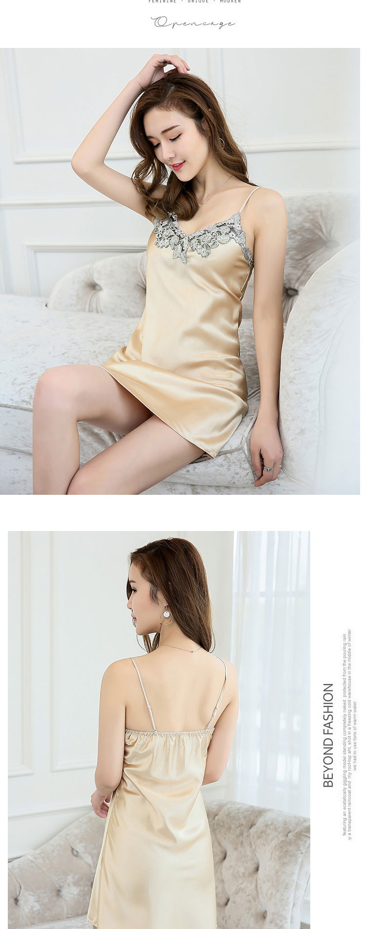 Nightdress nữ sling sexy cám dỗ băng lụa mỏng tươi lụa ren phần mỏng váy đồ ngủ nhà dịch vụ