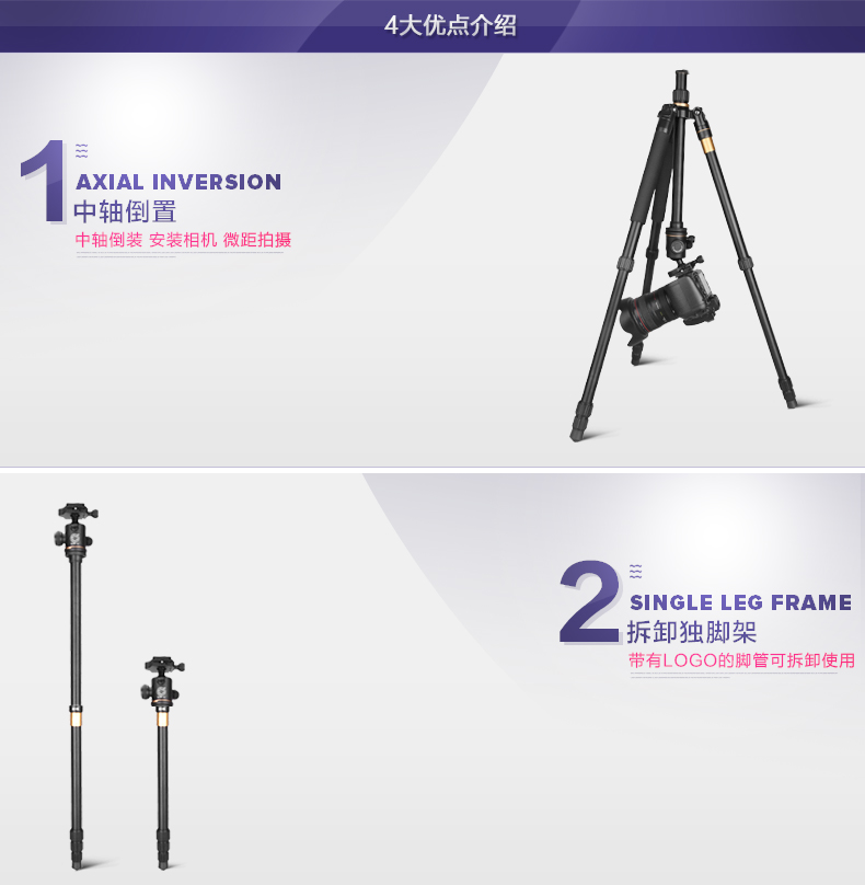 Thời đại nhẹ Q222 Máy ảnh chân máy ảnh DSLR Máy ảnh chụp ảnh PTZ Máy ảnh trực tiếp khung chân máy di động - Phụ kiện máy ảnh DSLR / đơn tripod điện thoại