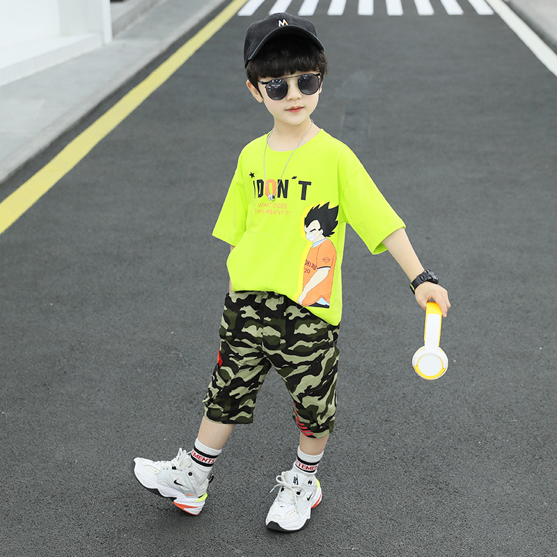 chàng trai quần áo trẻ em thiết lập năm 2020 bộ trang phục mùa hè mới ngắn tay hai mảnh bộ mùa hè cậu bé lớn đẹp trai Hàn Quốc phiên bản của thủy triều.
