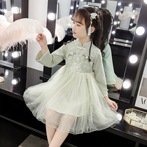 Girls dress autumn 2022 new childrens Hanfu Chinese style princess skirt little girl spring and autumn skirt