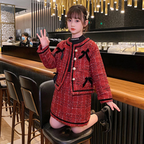 Girls autumn dress 2022 new western style childrens dress skirt small fragrance net red suit autumn and winter princess dress