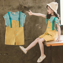 3 Children 4 girls summer suit 2021 New 5 summer Korean version 6 foreign style 7 short sleeve clothes 8 girls 10 years old tide