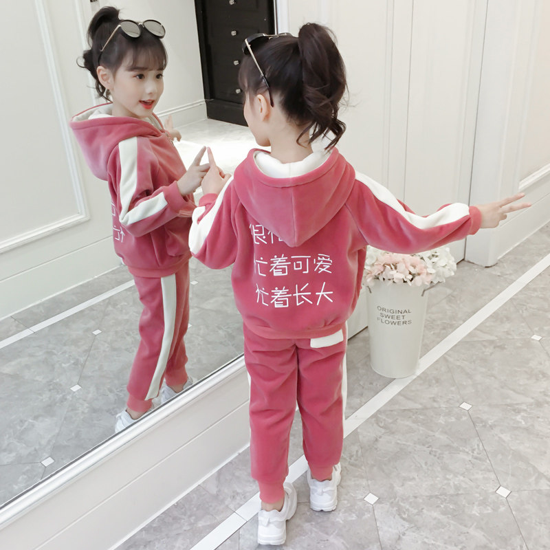 Girl's spring and autumn clothing gold velvet suit 2-3 4 4 5 6 60 7 to 8 years old girl Ocean Sports Clothes Tide