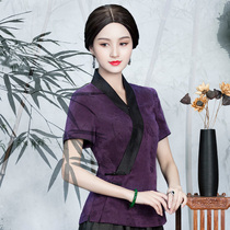 Chinese classic silk fragrant cloud yarn Chinese Tang suit top female summer Chinese style improved fashion retro short sleeve
