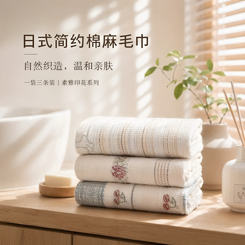 Japanese-Style Simple Hemp Towels, Super Absorbent, Quick-Drying, Lint-Free, Household Adult Bath and Face Towels, Set of Three Japanese-Style Simple Hemp Towels, Super Absorbent, Quick-Drying, Lint-Free, Household Adult Bath and Face Towels, Set of Three